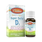 Carlson - Baby's Super Daily D3, Baby Vitamin D Drops, 400 IU (10 mcg) per Drop, 1-Year Supply, Vegetarian, Liquid Vitamin D Drops for Infants and Toddlers, Unflavored, 365 Drops