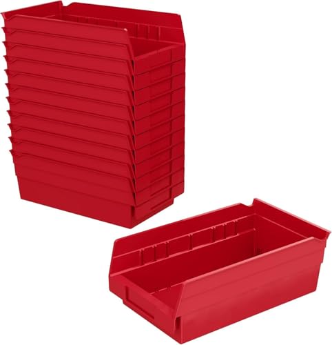 Akro-Mils 30130 Plastic Shelf Bins, 12 x 6-1/2 x 4, Red, 12-Pack