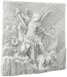 Design Toscano Michael the Archangel Slaying Demon Indoor/Outdoor Wall Frieze Sculpture, 22 inches wide, Cast Stone Resin, Antique Stone Finish
