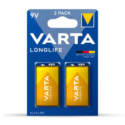 VARTA Piles Pile Bloc 9V, lot de 2, Longlife, Alcalines, pack de stockage, pour 