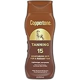 Coppertone Tanning Sunscreen Lotion, SPF 15, Lightweight and Non Greasy Sunscreen, Water Resistant, Oxybenzone Free, Sun Tan Lotion Moisturizes Skin for a Radiant Tan, 8 Fl Oz Bottle