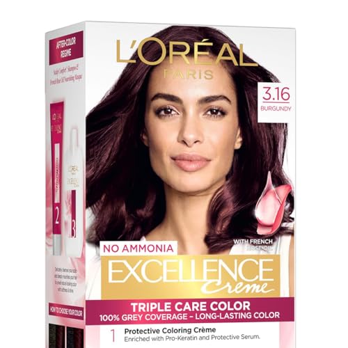 L'Oreal Paris Excellence Creme Hair Color, 3.16 Burgundy, 72ml+100g