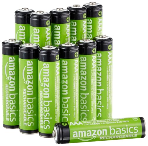 Amazon Basics paquete de 12 pilas AAA NiMH recargables, 800 mAh, 1,2 V, se recar