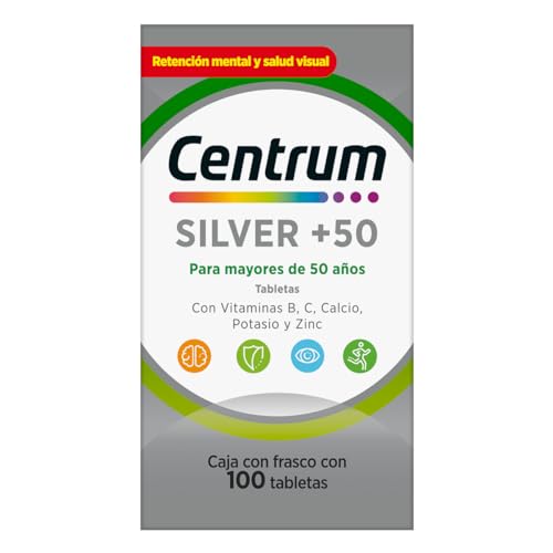 Centrum Multivitamínico Silver +50 con Magnesio, Vitamina C, Calcio, Potasio y Zinc, 100 Tabletas