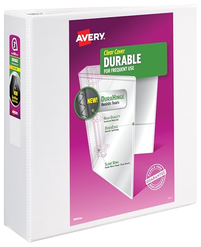 AVERY Durable View Binder, 3" Slant Rings, 600 Sheet Capacity, 3 Ring Binder, 2 