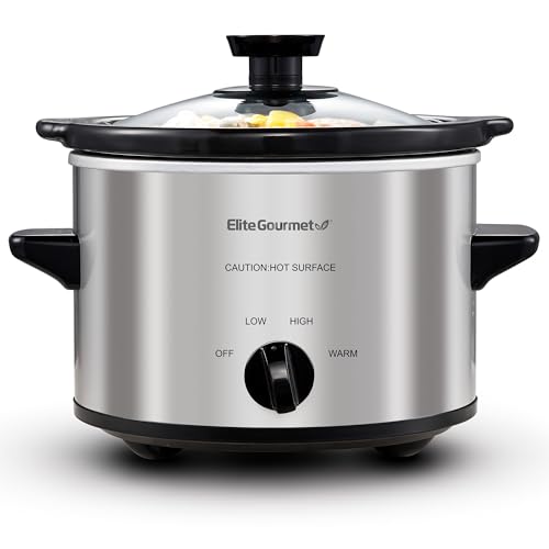 Elite Gourmet - Olla de cocción lenta eléctrica MST-250XS, temperatura ajustable, platos principales, salsas, guisos y salsas, tapa de vidrio para lavavajillas y olla de cerámica, capacidad de 1.5 cuartos de galón, acero inoxidable