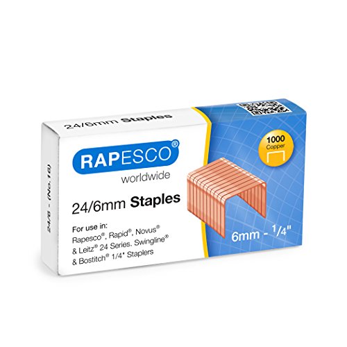 Rapesco S24600Z3 Agrafes Plaquées Cuivrées Galvanisées 24/6mm (No.16), Lot de 10