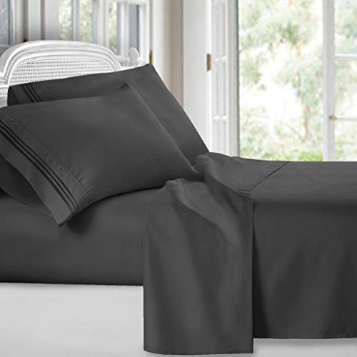 CLARA CLARK Premier 1800 Collection Hoja de Cama Set, Juego de sábanas 4 Piezas, Gris, Tamaño Matrimonial (Full (Double)