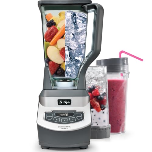 Liquidificador Ninja BL660 Profissional compacto, processamento de alimentos e vitaminas, 1.100 W, 3 funções, jarra de 2 L, 2 copos de 473 ml com tampas de bico para viagem, cinza