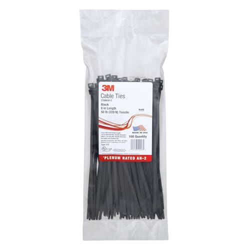 3M Cable Tie CT8BK50-C, 8 in, 50 lb Tensile Strength, Black, Bag of 100