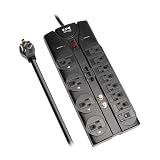 Eaton Tripp Lite TLP1208SAT Home Theater Surge Protector Power Strip, 12 Outlets, Flat Plug 8ft Extension Cord, 2880 Joules Coax, RJ11 and RJ45 Port for Phone, TV, WiFi Router, & Ethernet Protection