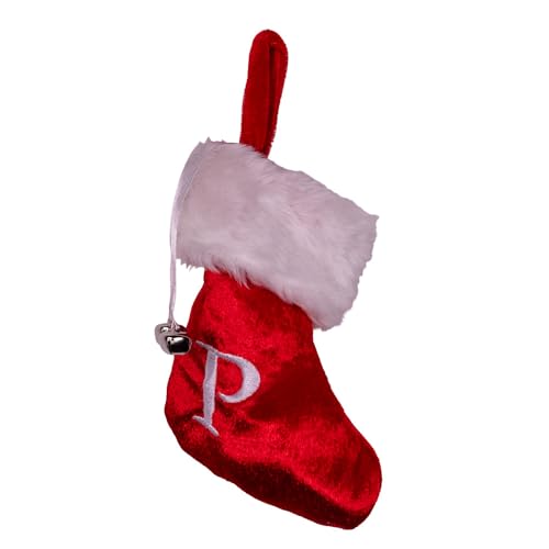 Kurt Adler 7" Red and White Monogram "P" Mini Christmas Stocking