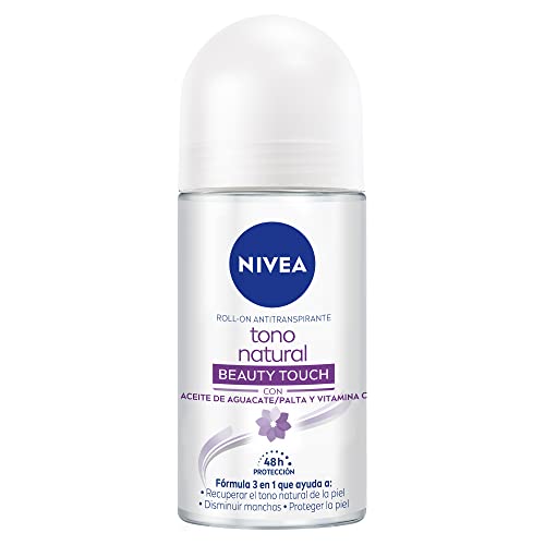 NIVEA Desodorante Aclarante para Mujer Tono Natural Beauty Touch (50 ml), 72hrs Protección Antitranspirante en Roll on con Aceite de Aguacate y Vitamina C