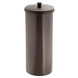 iDesign Freestanding Bathroom Toilet Paper Storage Holder with Lid for 3 Extra Rolls, Bronze