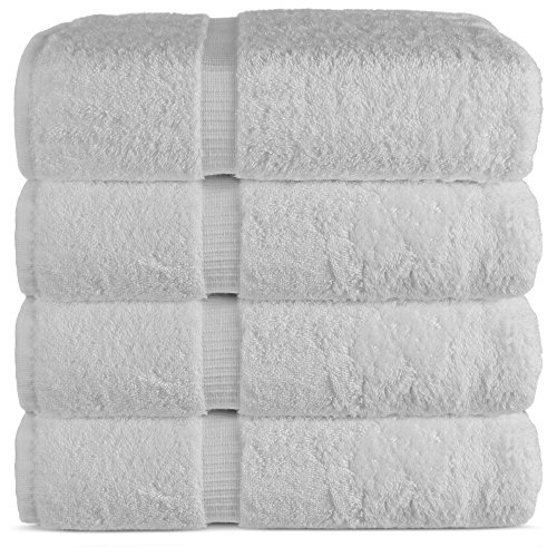 Chakir Turkish Linens Luxury Hotel & SPA - Toalla de baño 100% algodón Turco auténtico, 27 x 54 Pulgadas, Juego de 4, Color Blanco