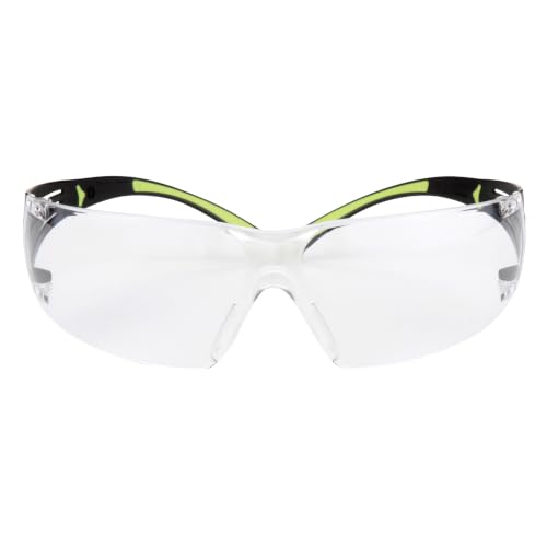 3M Safety Glasses, SecureFit 400, Clear Lens, Green/Black Frame