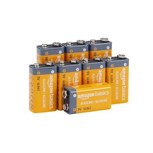 Amazon Basics - Paquete de 8 Pilas alcalinas de 9 V, 9 V/6LR61, Vida útil de 5 a