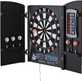 Fat Cat Mercury Electronic Soft Tip Dartboard with Cabinet, 13.5 in Target, 28 Games, 6 Darts Included, Black