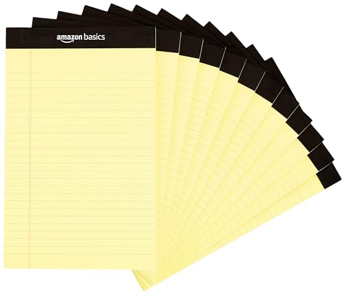 Amazon Basics 50-Sheet Narrow Ruled Lined Writing Note Pad, 5" x 8", 12-Pack, Canary,