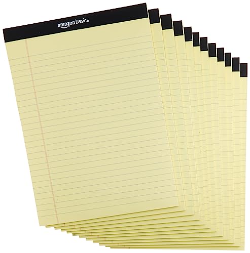 Amazon Basics Wide Ruled Lined Writing Pads, 8.5" x 11.75", Canary, 12-Pack of 50 Per