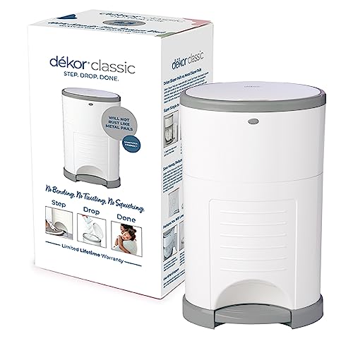 Dekor Classic - cubeta para pañales manos libres, Blanco, 13 3/4 in x 9 1/2 in x 22 1/4 in