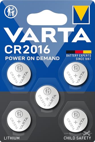 VARTA Piles Bouton CR2016, lot de 5, Lithium Coin, 3V, emballage sécurisé pour l