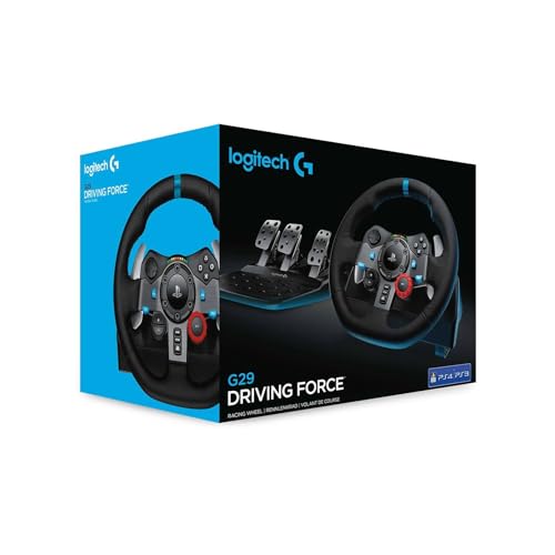 Logitech G29 Driving Force Gaming Rennlenkrad, Zweimotoriges Force Feedback, 900° Lenkbereich, Racing Leder-Lenkrad, Verstellbare Edelstahl Bodenpedale, für PS5, PS4, PC, Mac - Schwarz