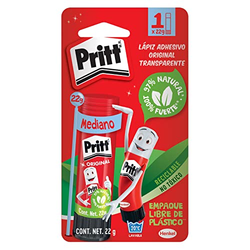 Pritt Lápiz adhesivo, es un pegamento seguro para niños, ideal para útiles escolares y manualidades, adhesivo resistente para oficina y papelería, pegamento Pritt, 22g