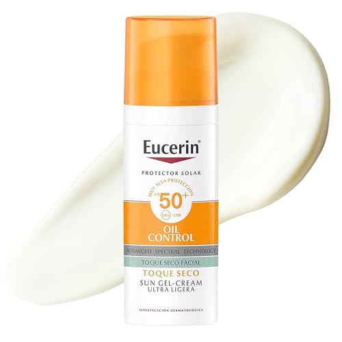 EUCERIN Protector solar facial efecto mate toque seco Oil Control 50 ml, matificante control brillo 12h con antioxidantes