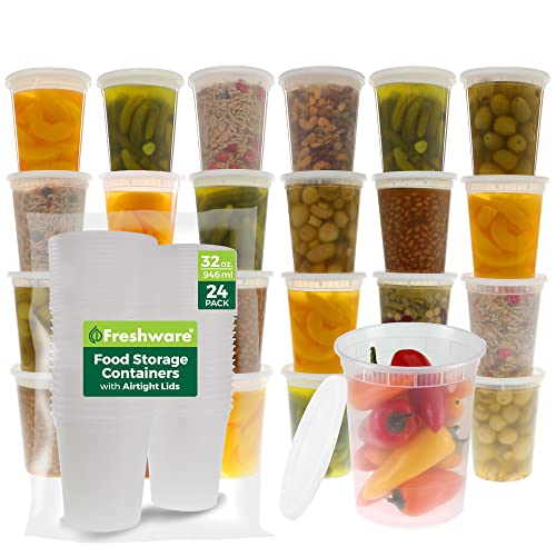 Freshware Contenedores de plástico con tapas herméticas - 24 unidades, 32 oz