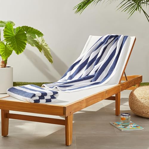 Amazon Basics - Toalla de playa y alberca absorbente 100 % algodón, suave, grande y gruesa, paquete de 2, azul marino, 76 x 152 cm