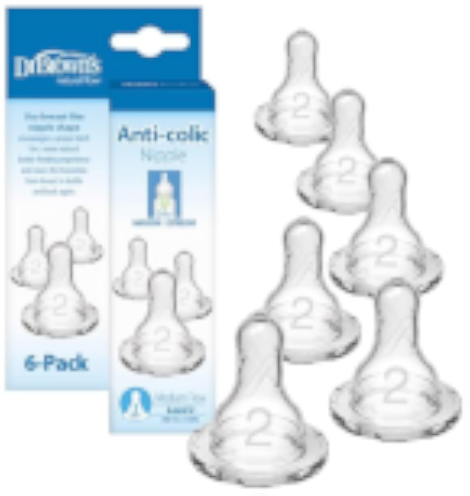 Dr. Browns Narrow Level 2 Medium Flow Nipple 3m+ 6-Pack 100% Silicone