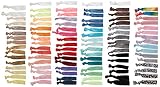 Kenz Laurenz 100 Hair Ties No Crease Ribbon Elastics Ouchless Ponytail Holders Hair Bands (100 Hair Ties-Prints and Solids)