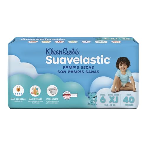 KleenBebé Suavelastic Pañal Desechable para Bebé, Talla Extra Jumbo, Unisex, Bolsa con 40 Piezas, Ideal para Bebés de más de 13.5 kg