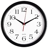 Bernhard Products Black Wall Clock Silent Non Ticking 10 Inc
