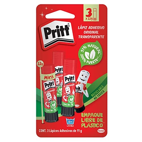 Lápiz adhesivo marca Pritt, es un pegamento seguro para niños, ideal para útiles escolares y manualidades, adhesivo resistente para oficina y papelería, pegamento Pritt, 3x11g
