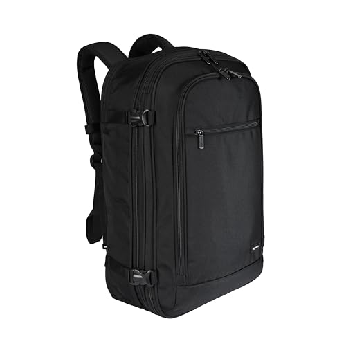 Amazon Basics Mochila de viaje de mano, compartimento para portátil, capacidad de 40L, ampliable para un 10% más de espacio, doble uso como mochila y bandolera, 35.6cm x 54.6cm x 21cm, negro