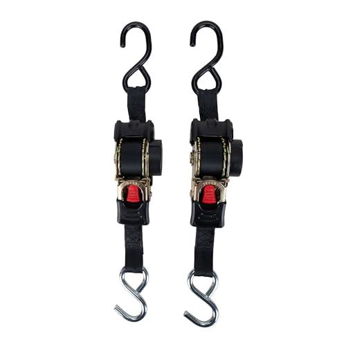 Camco 50033 Retractable Transom Tie Down Straps, 1" Width, 6' Dual Hooks, Black