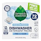 Seventh Generation Dishwasher Detergent Packs, Free & Clear, 72 Count, Pack of 1, Plant Powered Cleaning, Fights Greasy Reside & Stuck-On Food For Sparkling Dishes, Fragrance-Free & Septic Safe