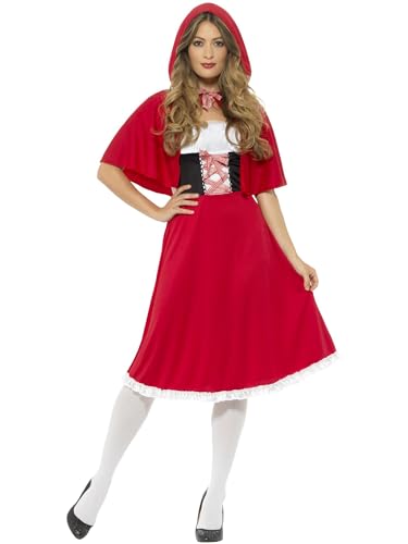 Smiffys Disfraz de Caperucita Roja, rojo, con vestido largo y capa Halloween, Ca