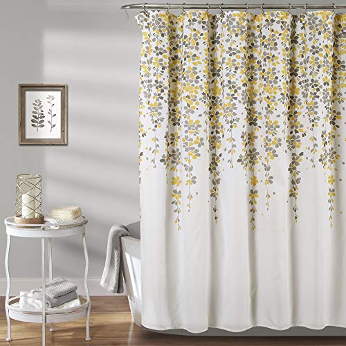 Lush Decor - Cortina de regadera de Tela con diseño de Flores “Weeping Flower”, 182.88 cm, Amarillo y Gris