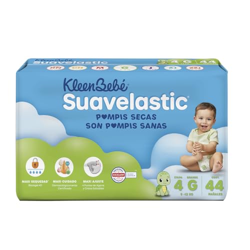 KleenBebé Suavelastic Pañal Desechable para Bebé, Talla Grande, Paquete con 44 Piezas, Ideal para Bebés de 9 a 12 kg