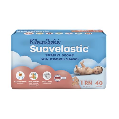 KleenBebé Suavelastic Pañal Desechable para Bebé, Tamaño Recién Nacido Unisex, Paquete con 40 Piezas, Ideal para Bebés de 2.5 a 5.5 kg
