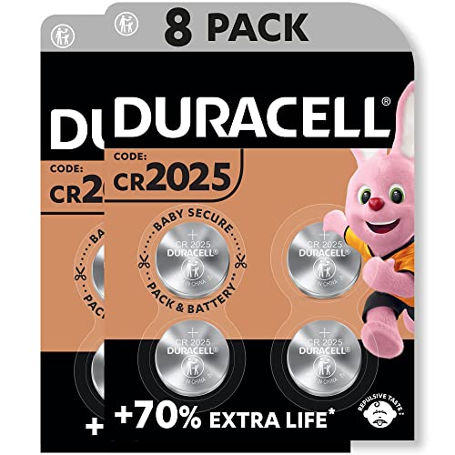 DURACELL 2025 Piles Boutons au lithium 3V (lot de 8) jusqu’à +70 % de longévité 