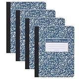 ROARING SPRING Hard Cover Composition Notebook, 4 Pack, Blue Marble Comp Book, 9.75″ x 7.5″, Unruled Blank Paper, 100 Sheets (200 Pages), Made in USA