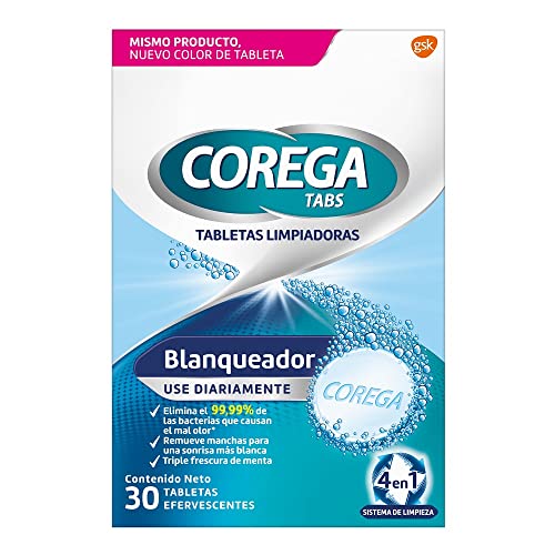 Corega Tabletas Limpiadoras Blanqueadoras, 30 Tabletas Efervescentes