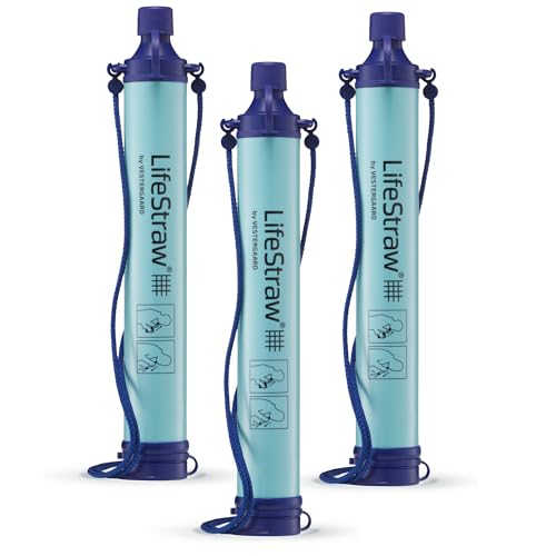 LifeStraw Personal Water Filter for Hiking, Travel and Emergency, Blue, 3PK