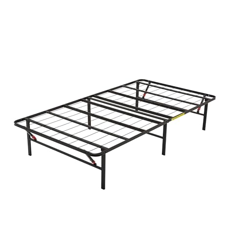 Amazon Basics Marco de cama de plataforma de metal plegable con instalación sin herramientas, 36 cm de alto, marco de acero resistente tamaño individual, no necesita somier, color negro