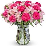 Benchmark Bouquets Charming Roses Alstroemeria Glass Vase In