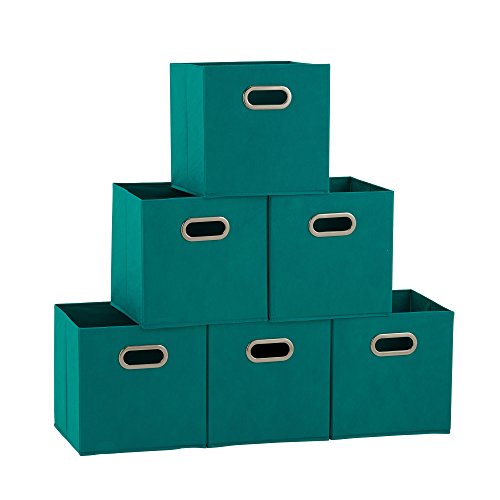 Household Essentials Contenedores de Almacenamiento Plegables de Tela 83-1 | Juego de 6 Cubos con Asas | Aqua